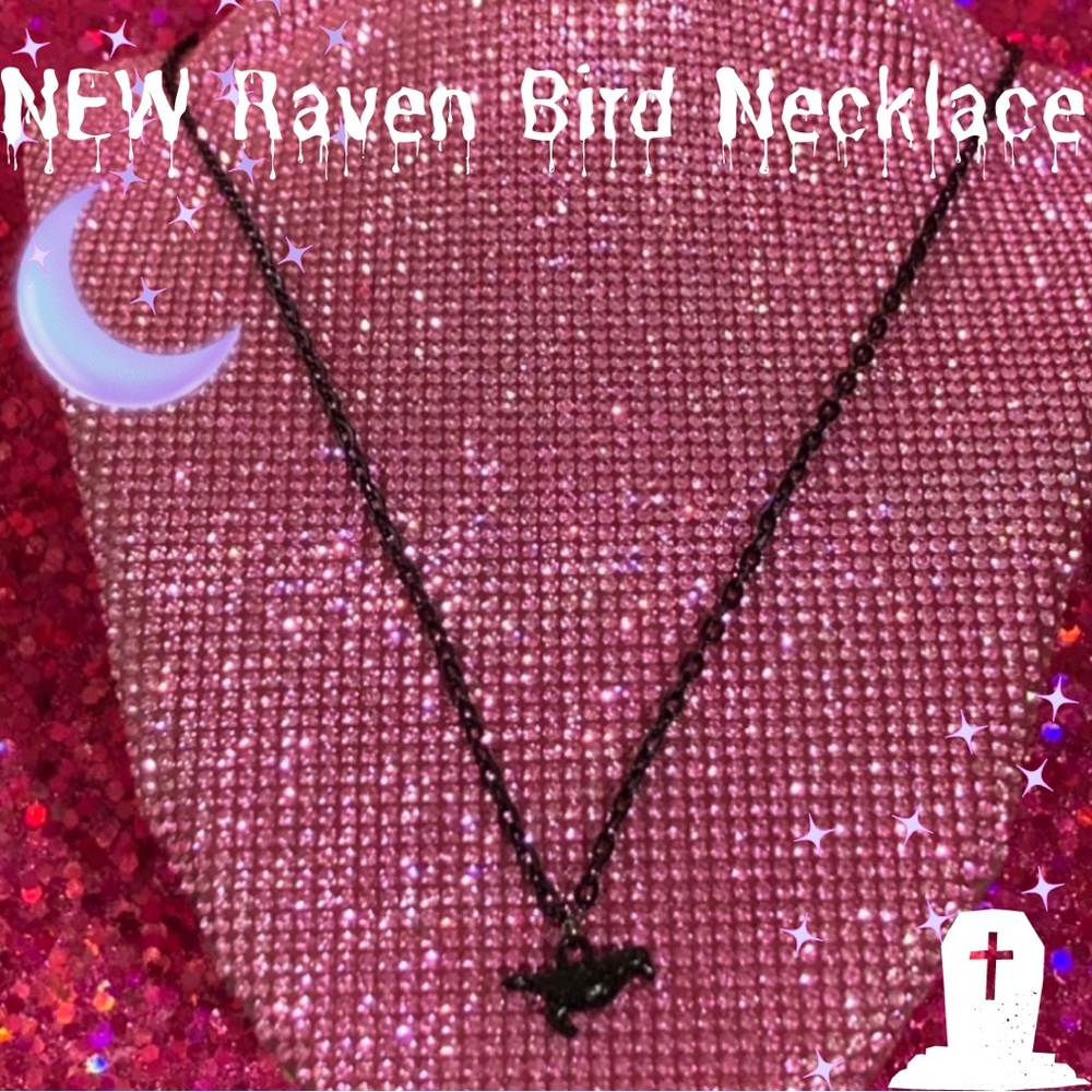 Gothic Black Raven Necklace Supernatural Bird Witch Familiar Emo Egirl Jewelry